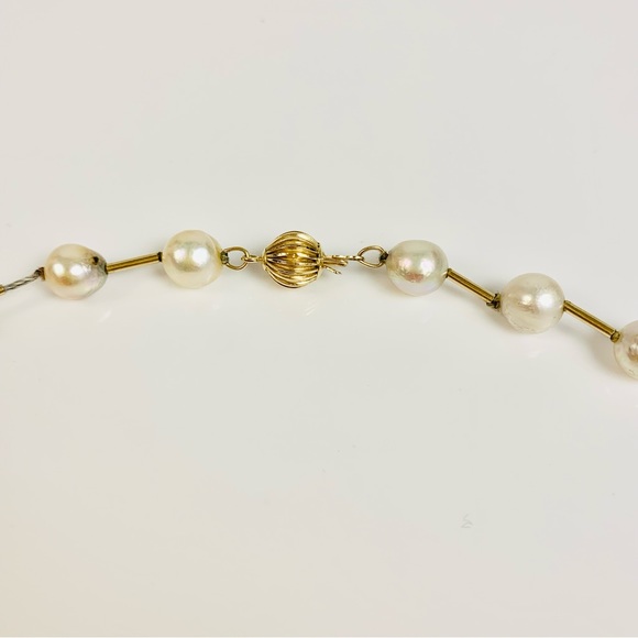 Vintage 14K Yellow Gold Pearl Bead Strand Necklace - Picture 8 of 12